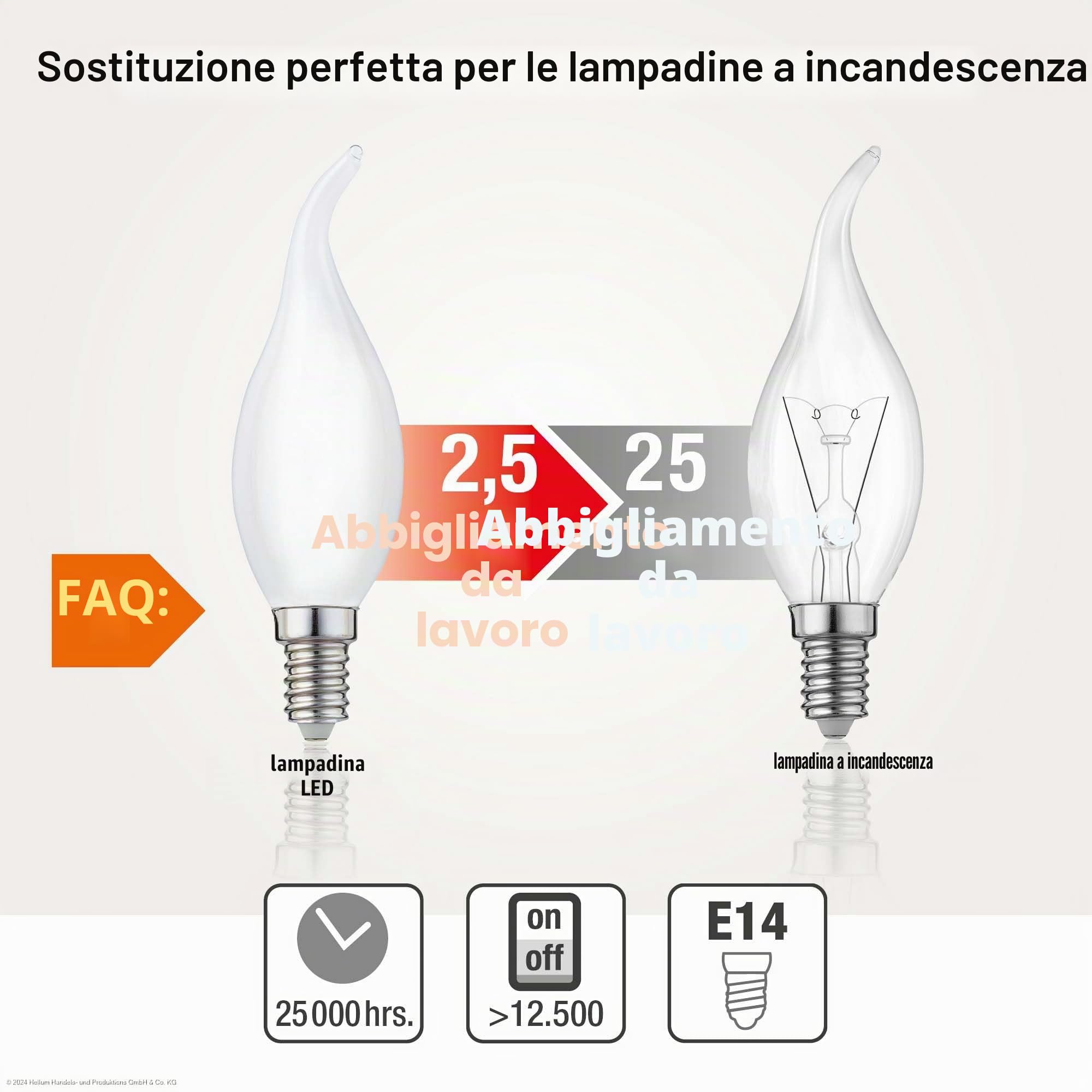 Hellum lampadine LED E14 a candela a vento, Set da 10, vetro opaco, Lampadina LED E14 luce calda 2,2W equivalente a una luce a incandescenza 25W, 250 lm, 2700 K bianco caldo 207408