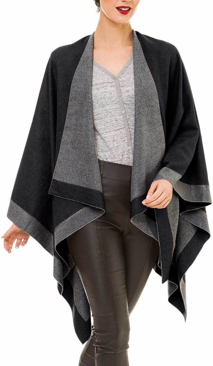 Women's Shawl Wrap Poncho Ruana Cape Cardigan Sweater Open Front for Travel Flight Cruises