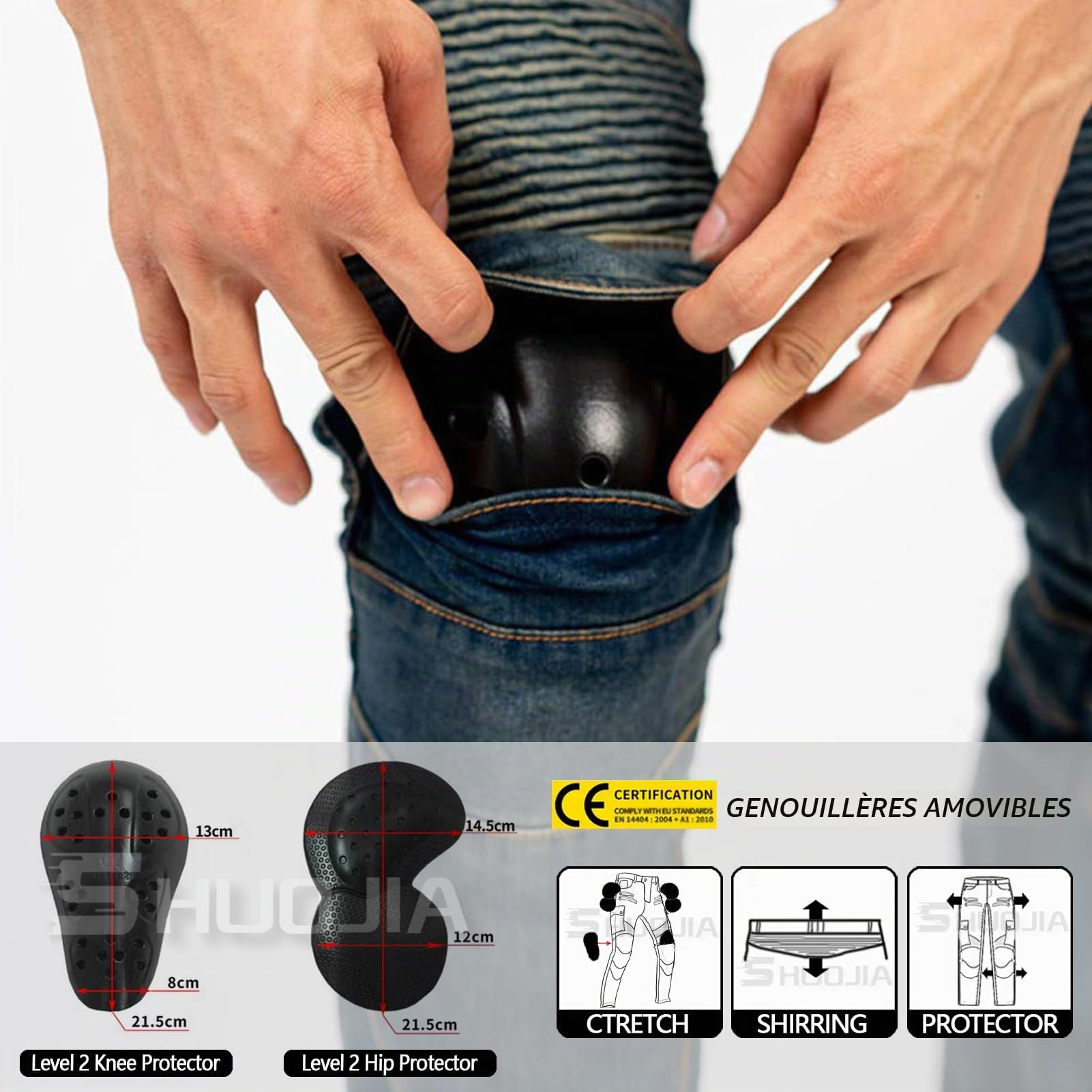 Pantalon de Moto en Denim pour Homme, Jean Droit Antichute avec 4 Types D'équipement de Protection, Pantalon de Protection de Moto