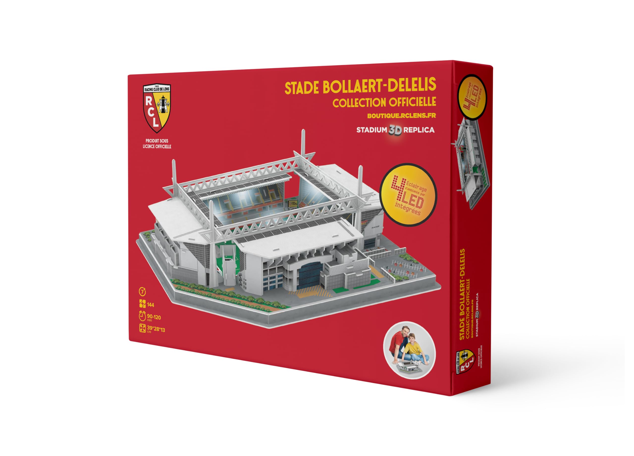 Megableu - Puzzle 3D - STADE BOLLAERT RC LENS - Licence Officielle - 147 Pièces avec Eclairage 4 LED - Maquette Pour Fans Foot RC Adultes et Enfants dès 7 ans - Assemblage Sans Outils Ni Colle