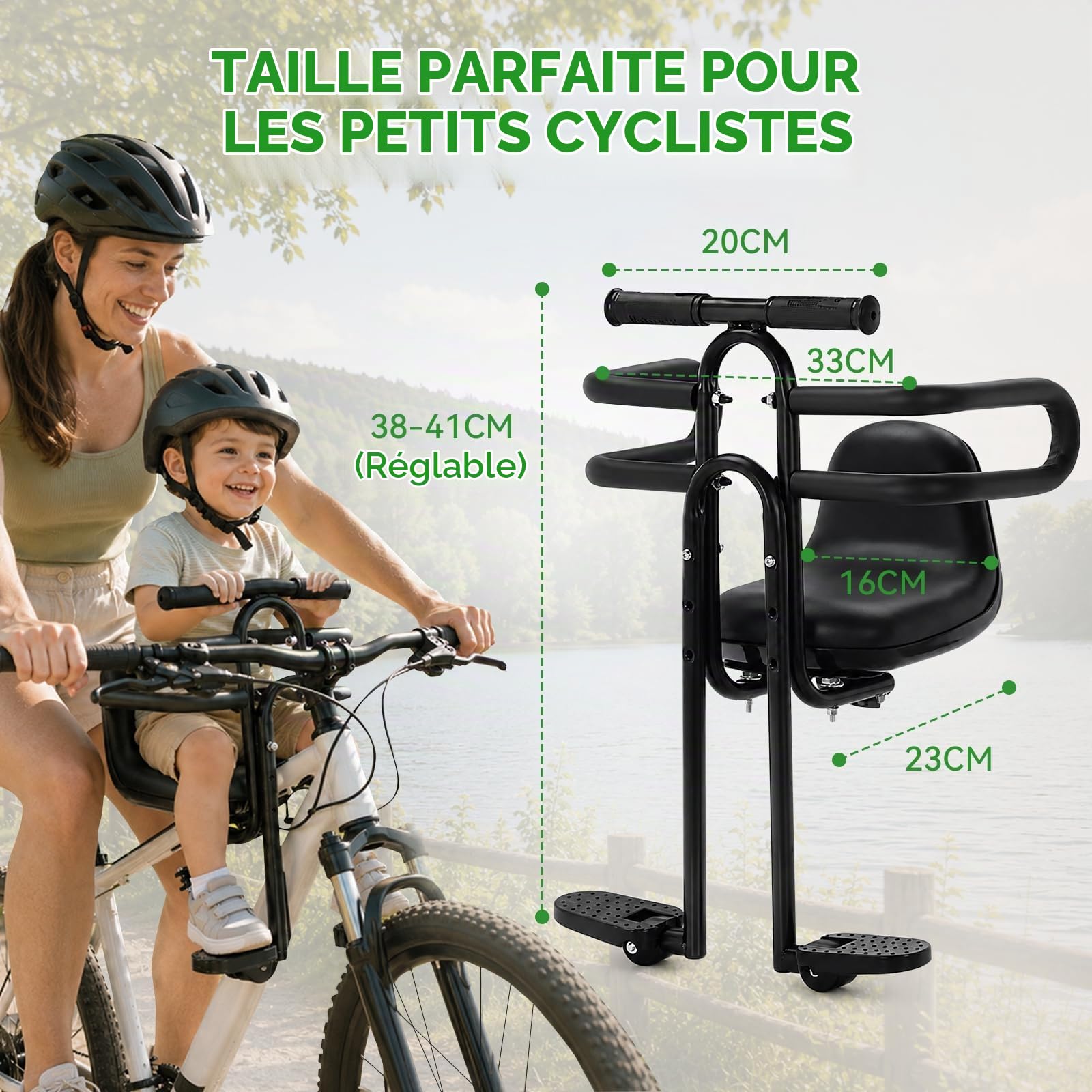 Siege Velo Enfant Avant, Siège Vélo Enfant Angle du Siège Réglable | avec Accoudoirs et Repose-pieds, Siège Bébé Avant pour VTT, Vélos de Ville et Vélos Pliants
