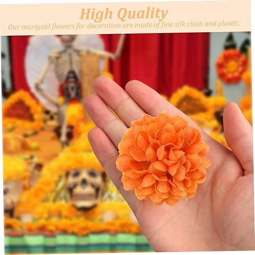 Miniatura 6 de Cabezas de flores artificiales de caléndula para Halloween, cabezas de flores de caléndula de seda, corona de múltiples capas, cabeza de flores de