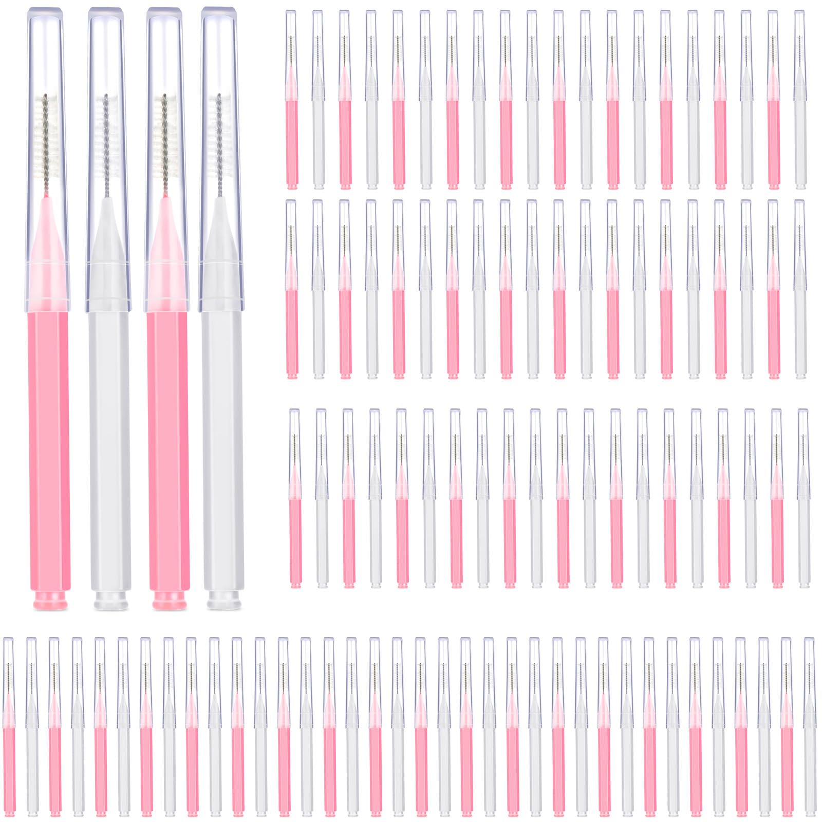 Patelai 100 Pcs Braces Dental Brushes,White, Light Pink,Multiple Sizes