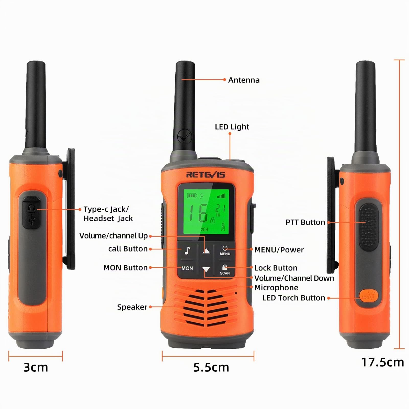 Retevis RT45P Walkie-Talkie IP67 Impermeabile, Ricaricabile Walkie Talkies | Woki Toki per Adulti Attività All'Aperto, Campeggio Escursionismo, Torcia LED SOS, 16 Canali, Senza Licenza PMR446 Radio