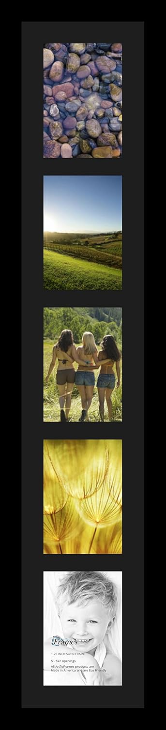 ArtToFrames Collage Photo Frame Single Mat with 5-5x7 Openings and Satin Black Frame.