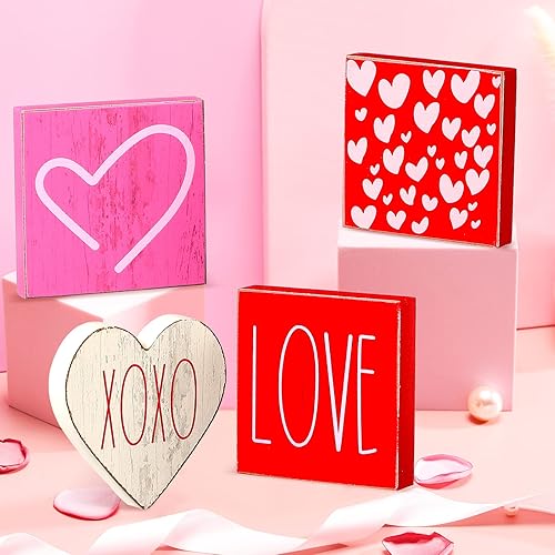 4 piezas de bandeja escalonada para el día de San Valentín decoración de bandeja escalonada en forma de corazón letreros de madera de San Valentín