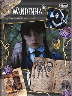 Caderno Brochura Capa Dura Universitário Wandinha 80 Folhas - Estampa Foto Central e Livro Aberto No Canto Inferior - Tilibra