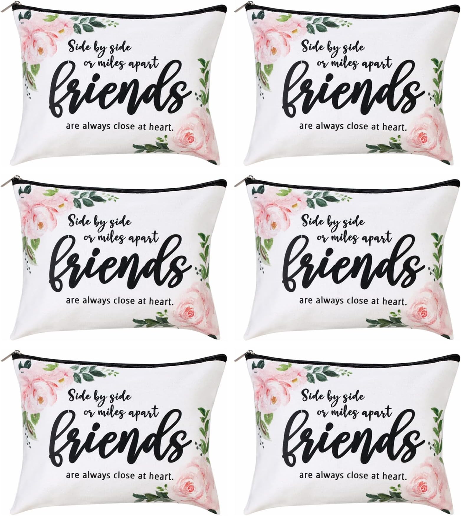 ECOHIP 6 Pack Bulk Good Friend Gifts for Women Makeup Bag Friendship Birthday Christmas Gift