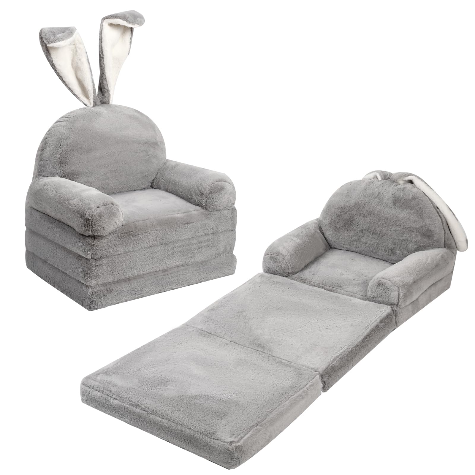 Getmo Resin Plush Foldable Kids Sofa Toddler Couch Boys Girls Baby Comfy Chair Infant Seat for Living Room(Grey)