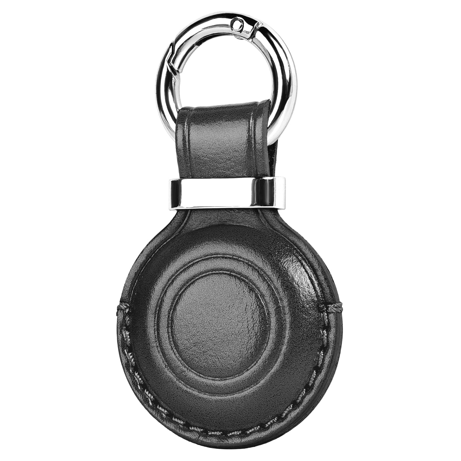 MOLOVA 1 Pack Genuine Leather Handcrafted for Airtag Holder Keychain, Compact Design with Airtag Keychain, Secure for Airtags Holder with Stainless Steel Ring Lock, Black