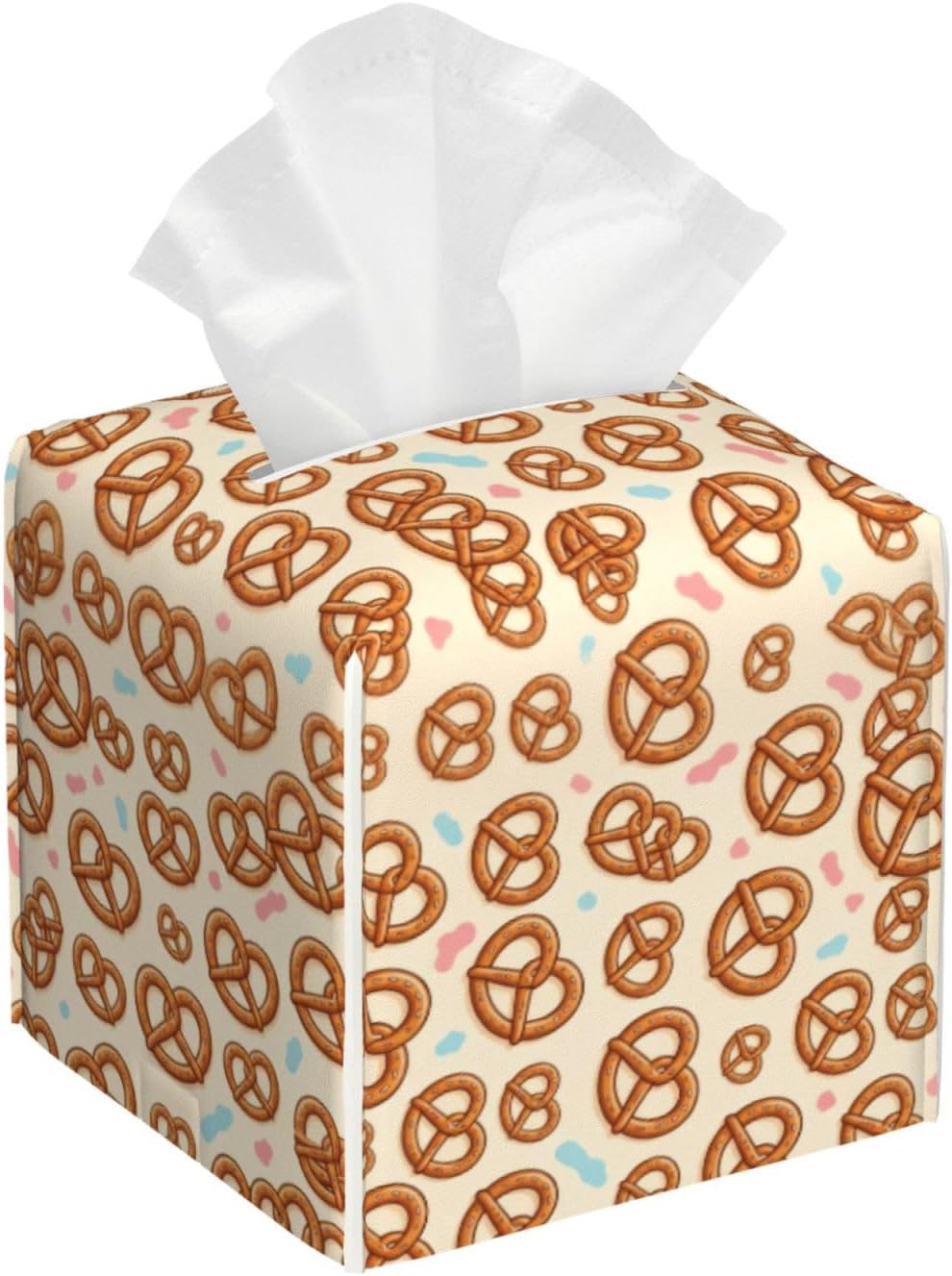 Modern Vibrant Assorted Bitten Doughnut Candy Sprinkle Cream Beige Cube Napkin Holders, Moisture-Proof Durable Car Napkin Boxes for Nightstands, Waterproof Polyvinyl Countertop Paper Cases
