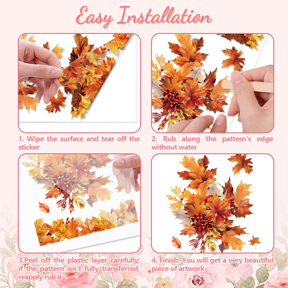 Peacoblue Rub on Transfer Decals for Furniture Crafts Autumn Fall Leaves 6"x12" - Image 3