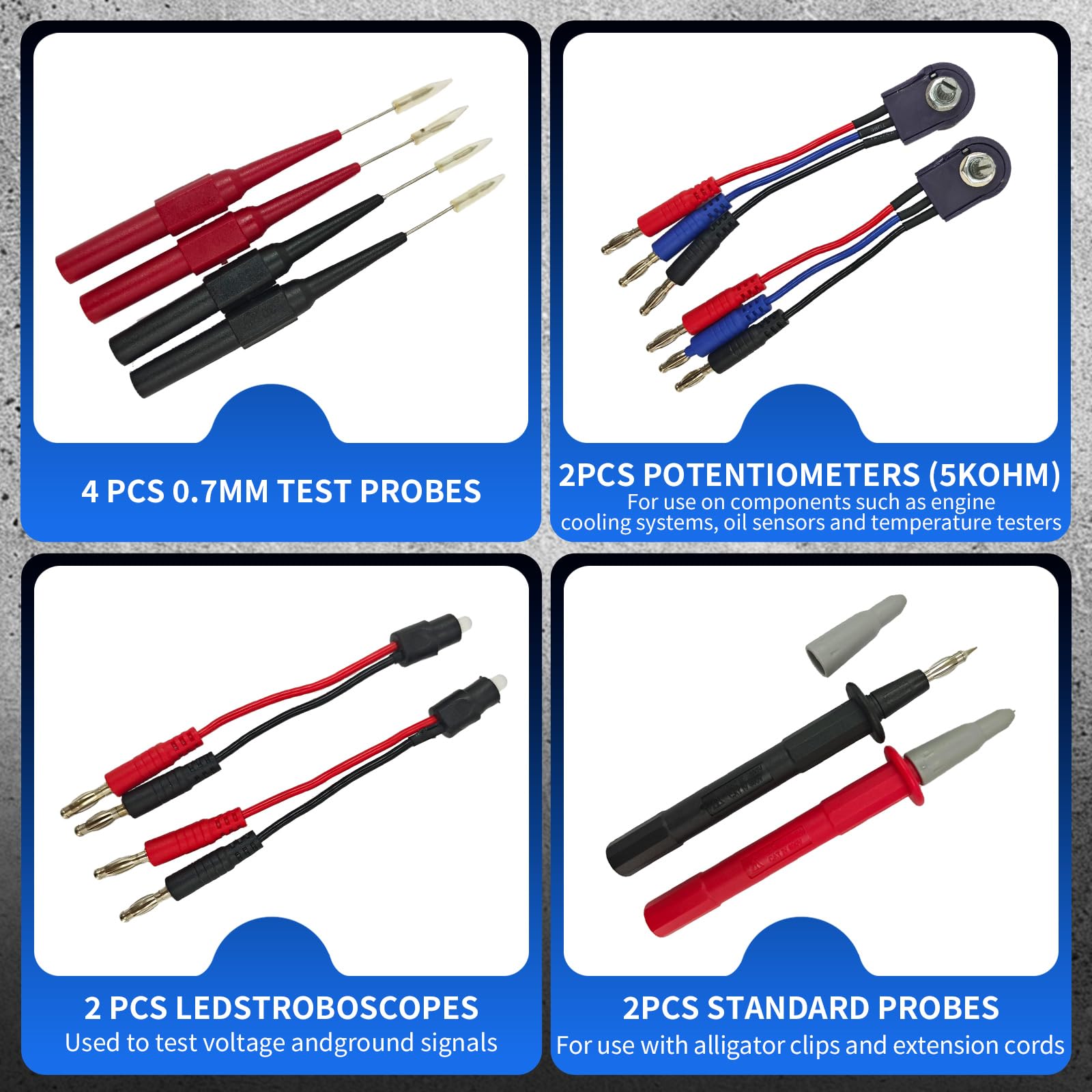 76-teiliges Kfz-Stromkreis-Prüfleitungs-Set, Multimeter-Messleitungen, elektrisches Testset, Rücksonden-Set, Automobil-Relais-Kabelverbinder-Set (mit schwarzer Tragetasche), Krokodilklemmen