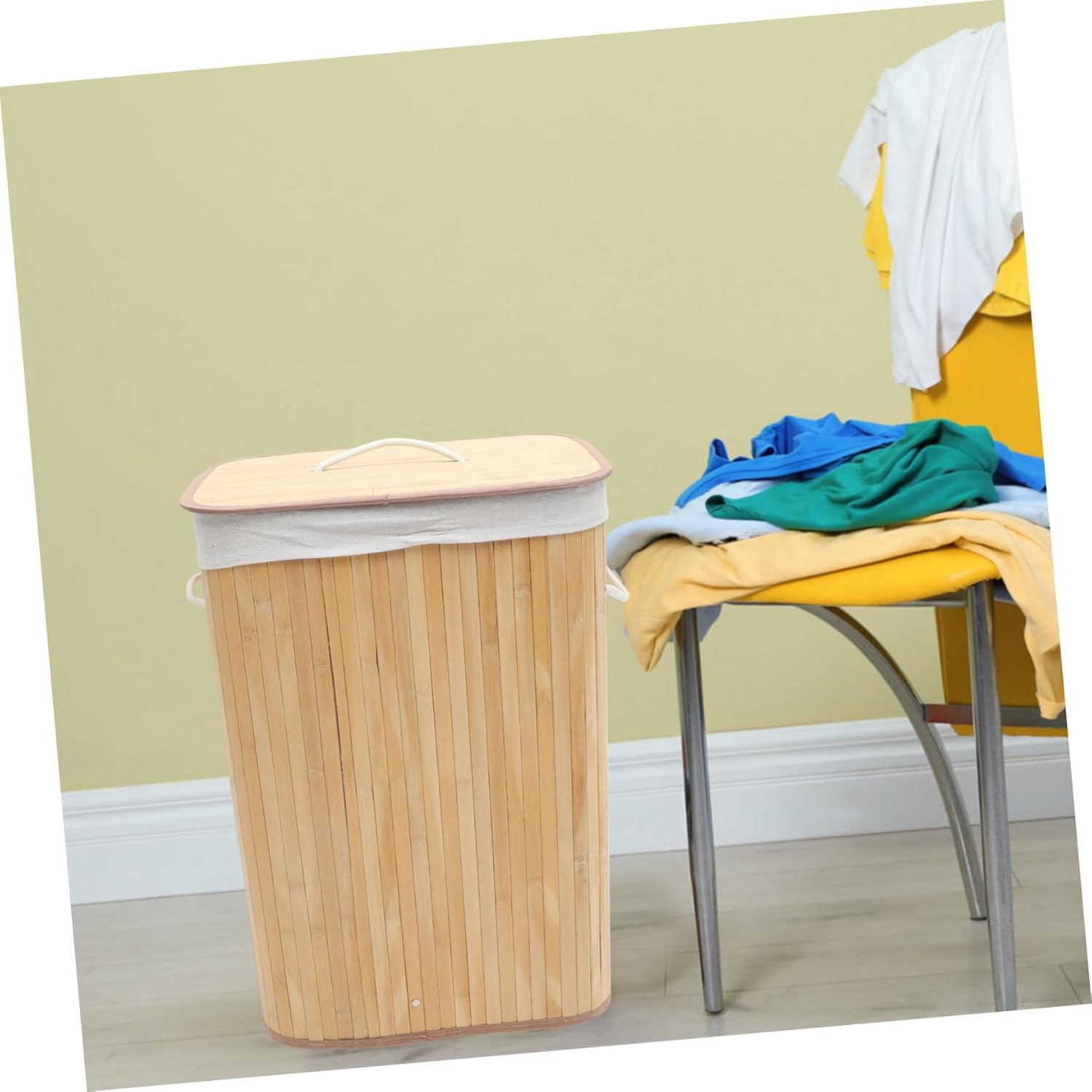 Foldable Clothes Storage Basket with Handle Large Capacity Khaki Laundry Hamper for Dirty Clothes Organizer Sturdy Household Storage Container for Towels and Sundries