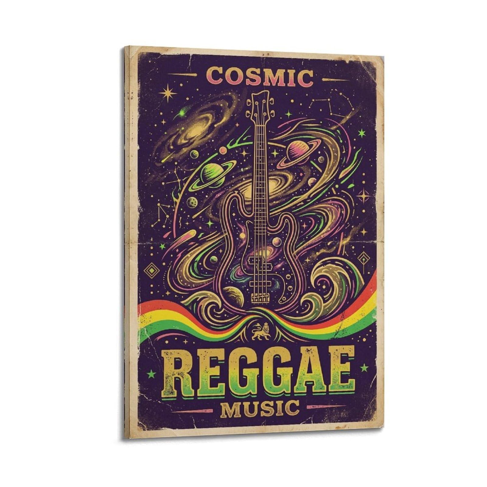 OKNGB Poster decorativo da parete su tela, motivo reggae cosmico con basso-galassia, stampa artistica su tela, poster decorativo moderno per camera da letto, 50 x 75 cm