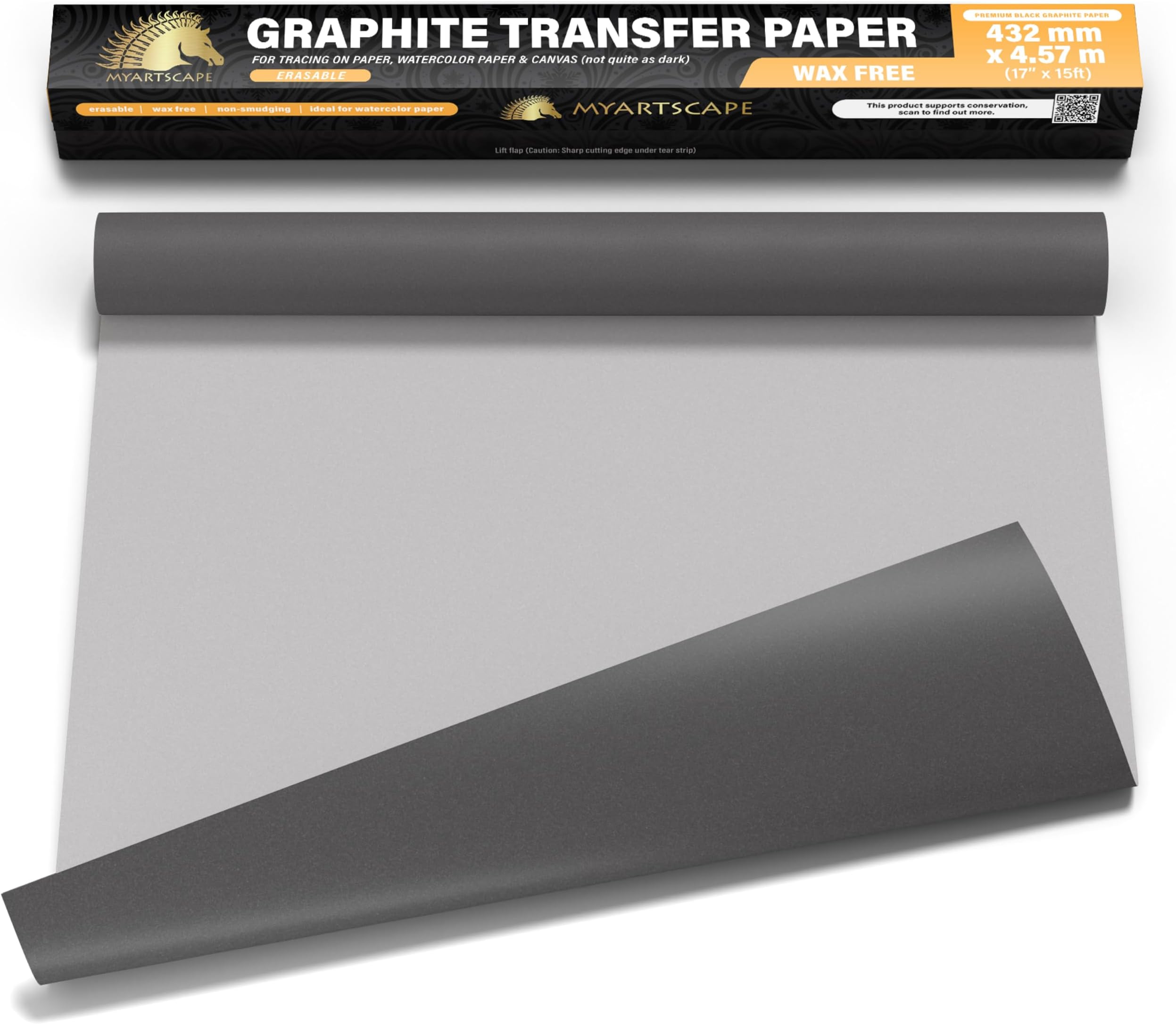 MyArtscape Graphite Transfer Paper Roll, Wax-Free, 17" x 15ft Transfer Paper Roll, Graphite Paper, Precise Carbon Paper Ideal as tracing Paper for Drawing