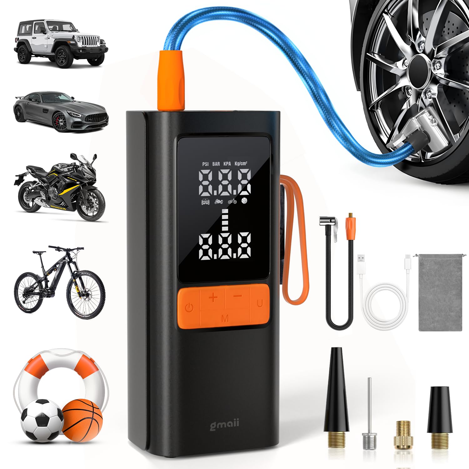 Tire Inflator Portable Air Compressor, 150PSI Air Pump for Car Tires with Digital Pressure Gauge,LED Light and Auto Shut-Off, Cordless Air Compressor for Car, Bike, Motorcycle, Ball