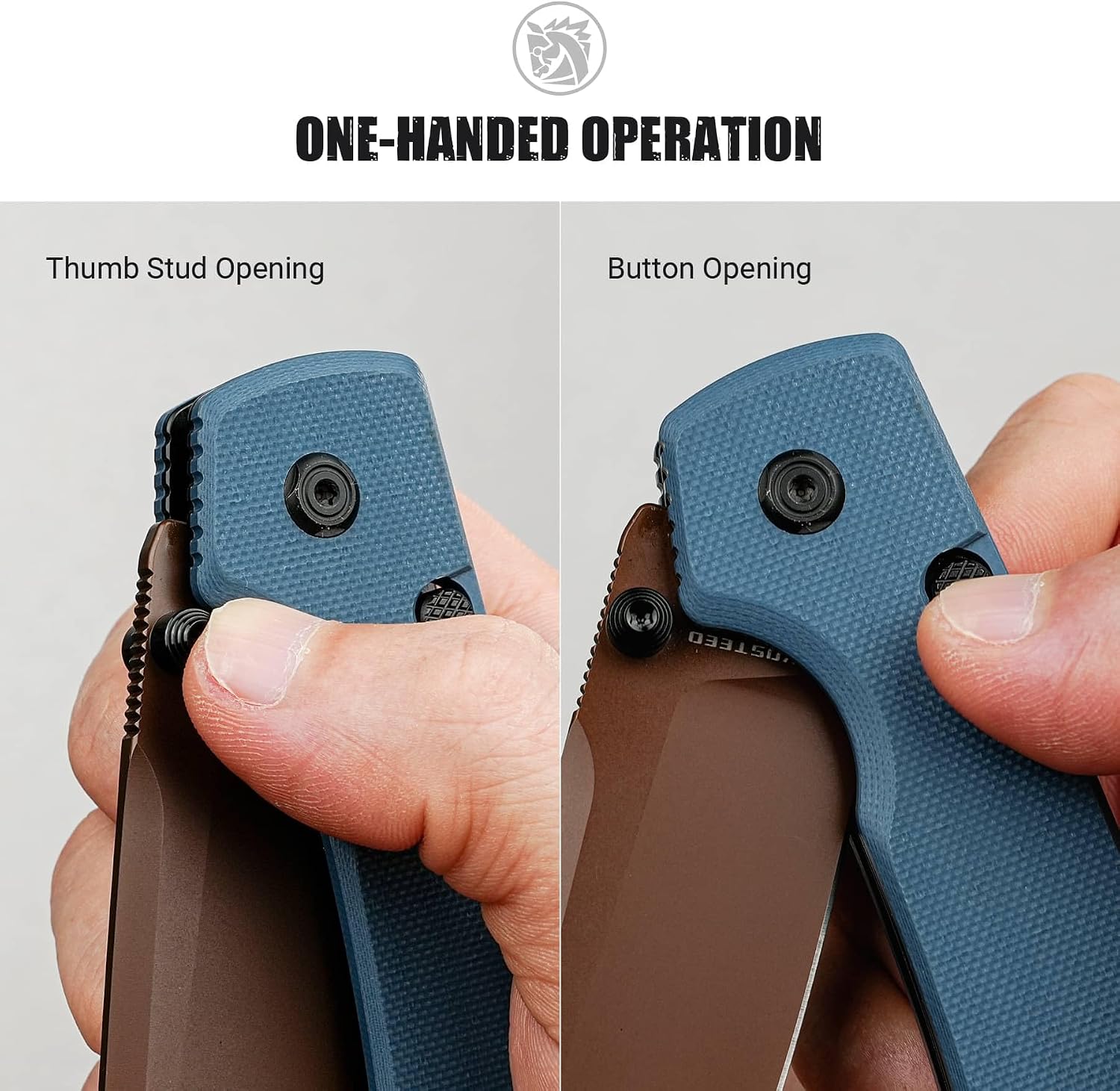 Vosteed Raccoon 2.0 Bowie EDC Pocket Knife - 3.25" 14C28N Copper Dune Bowie Blade - Top Liner Lock, Dark Blue G10 Handle - Camping Hiking Knives - A2909