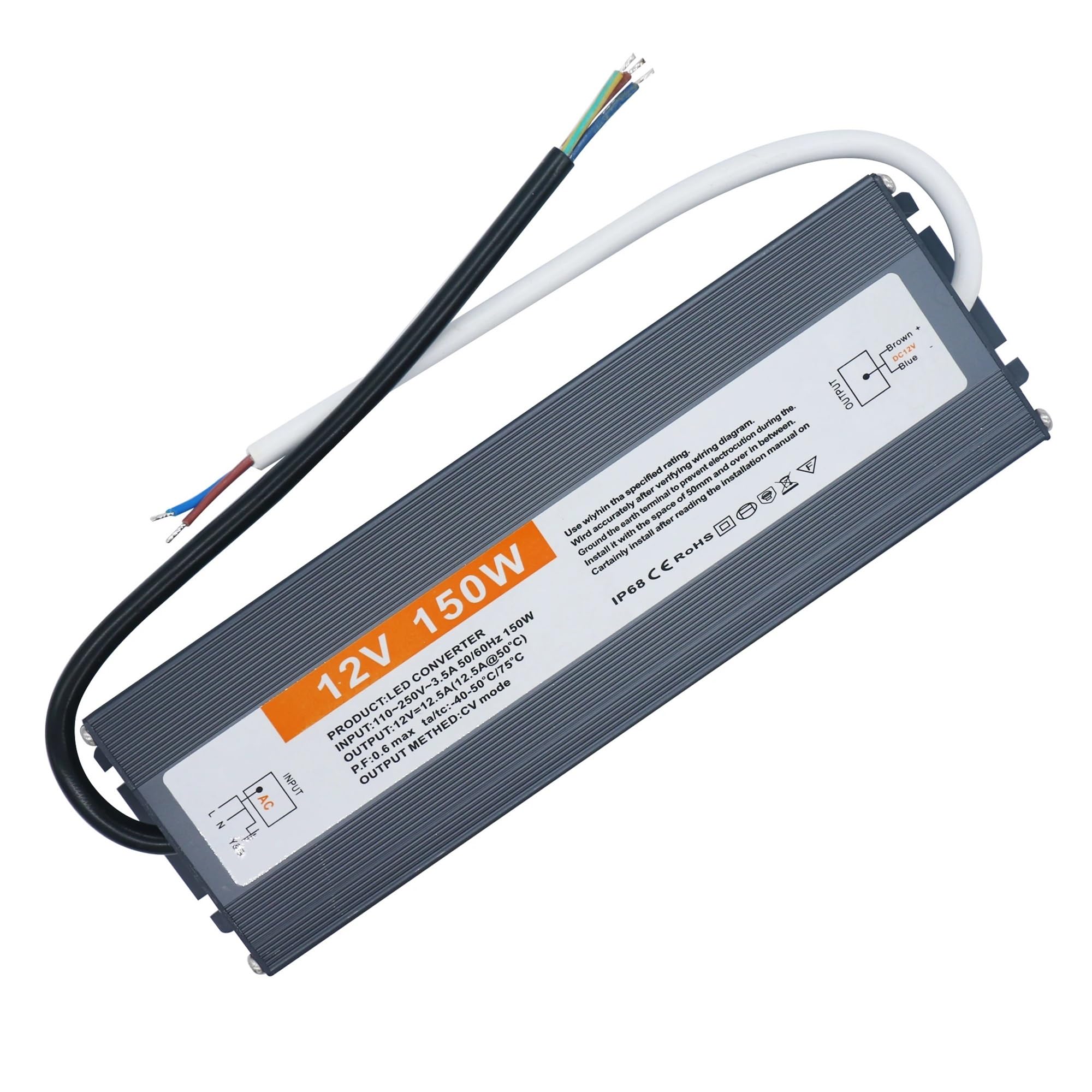 Alimentatore 12V 150w 100w 80w 60w LED impermeabile IP67 driver led Trasformatore da 110V-220V a 12v adatto for lampadine a strisce LED(12V 100W)
