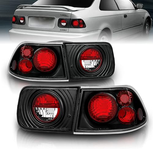 AmeriLite Juego de luces traseras negras de repuesto para Honda Civic 96-00 de 2 puertas Coupé solamente - lado del pasajero y del conductor