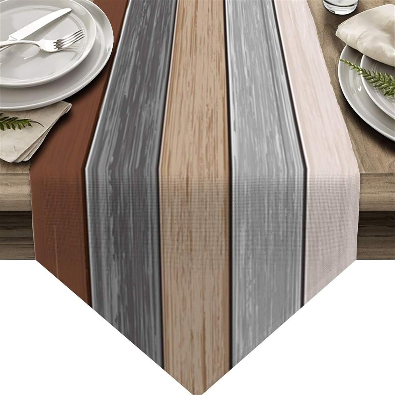 FANSU Table Runner, Gradient Stripes Table Runners for Dining Table, Linen Autumn Table Runner, Washable Non-slip Table Runners for Holiday Party Christmas Decorations (33x183cm,Brown)