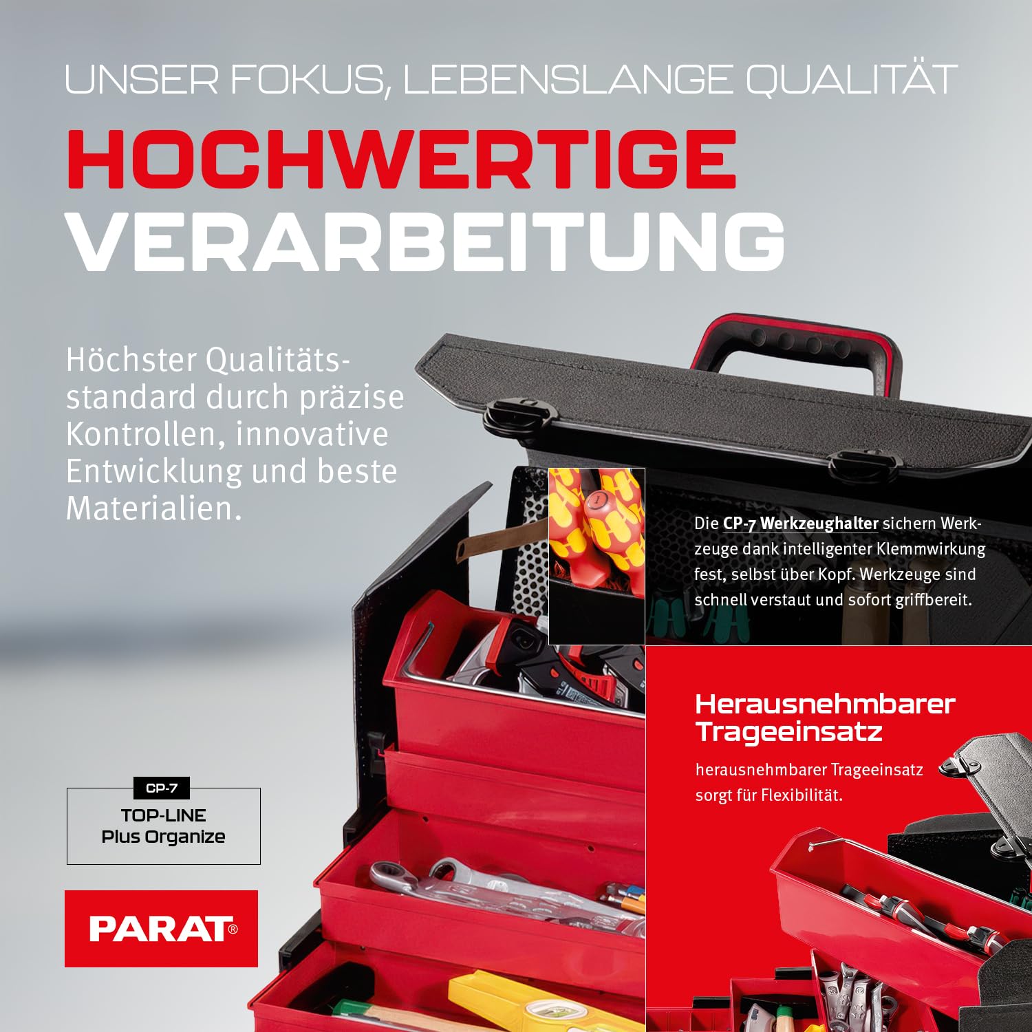 PARAT TOP-LINE Plus Organize CP-7 Schubladentasche | Werkzeugtasche leer mit Schubladen für Kleinteile & Werkzeuge | Robuste Werkzeugtasche mit CP-7 Haltern | Leer & Modular Organisierbar