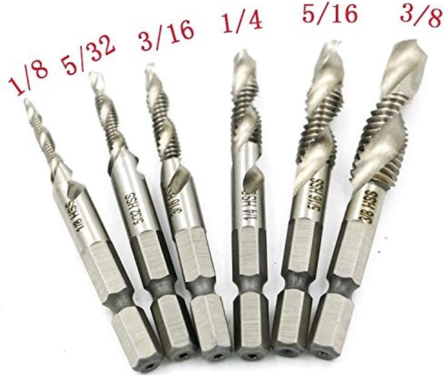 Yakamoz 6PCS SAE Drill Tap Combination Bit Set HSS M3M10