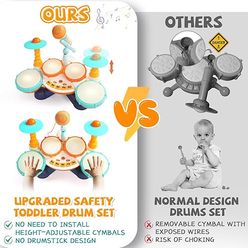 Miniatura 4 de Juego de batería para niños pequeños de 1 a 3 años, juguetes musicales con micrófono, instrumentos para niños de 1 año, regalos de primer