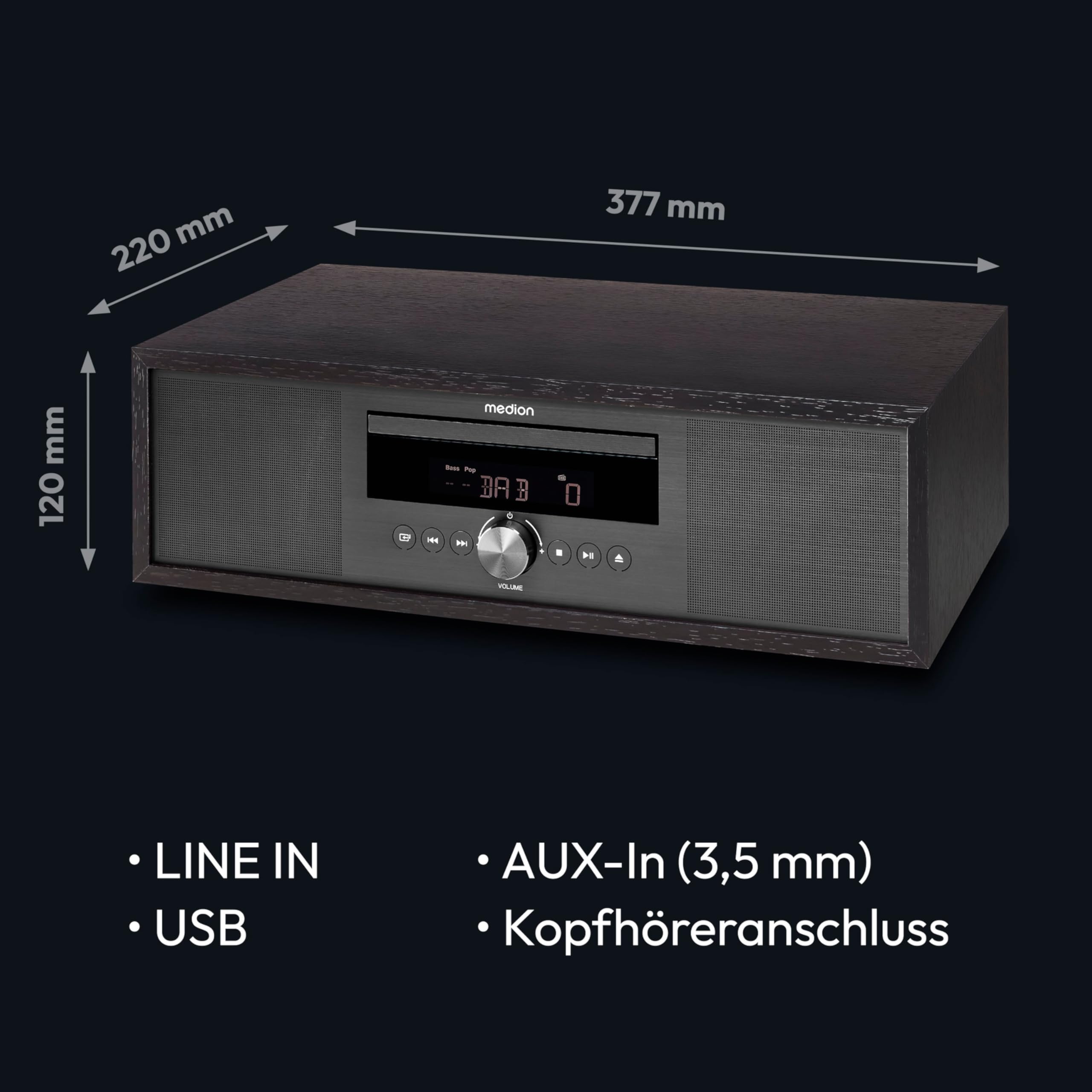 MEDION DAB Radio mit Bluetooth und CD Player (Stereoanlage Kompaktanlage, UKW Radio Musikanlage, USB MP3, Wecker Sleep Einschlafautomatik, P64145) Anthrazit