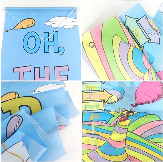 Porch Banner for Oh The Places You'll Go with 70.8X11.8, Theme Party Decorations Hanging Banner for Kindergarten Preschool Graduation Decorations