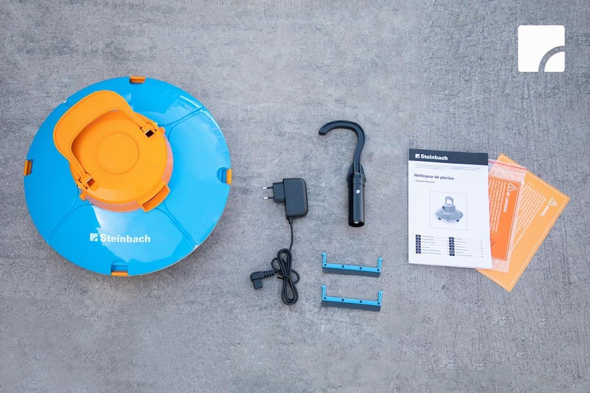 Steinbach Poolrunner Battery Basic 2.0-061208 - Aspirateur de Fond sans Fil pour piscines jusqu'à 10 m² de Surface de Fond - Jusqu'à 60 Minutes d'autonomie - Convient également pour l'eau salée