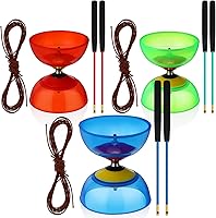 Vista 1 de Lenwen Juego de 3 diábolos chinos Yoyo, 5 rodamientos Pro Diábolos (5 pulgadas) con palos de mano y cuerdas de aleación de aluminio, juguete