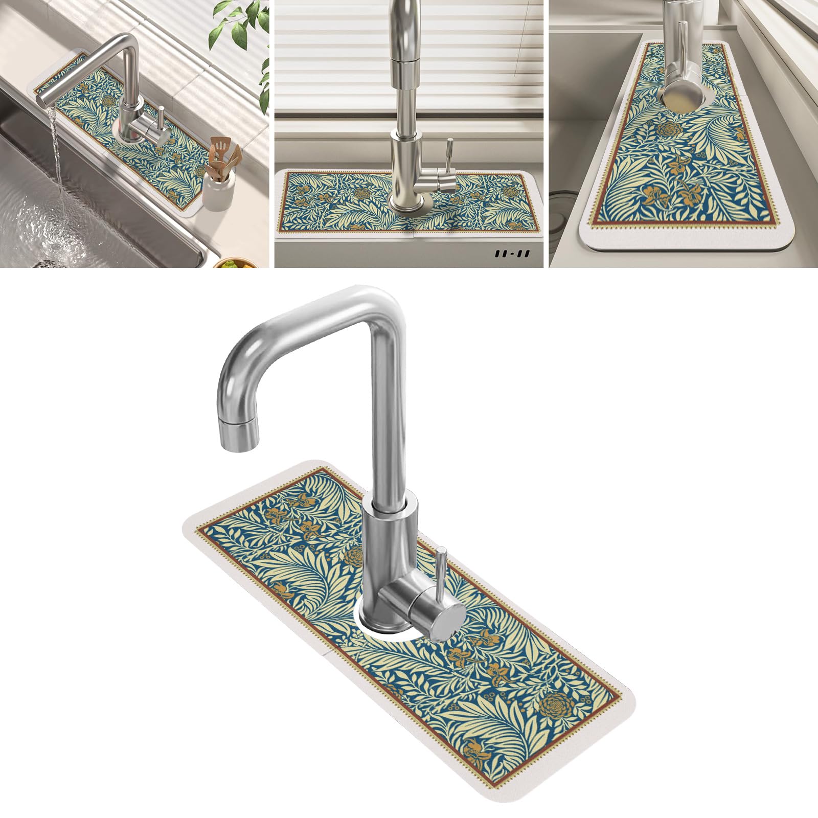 Tappetino Assorbente Per Rubinetto In Farina Fossile 40x10cm - Antispruzzi Per Lavello Cucina E Bagno - 4