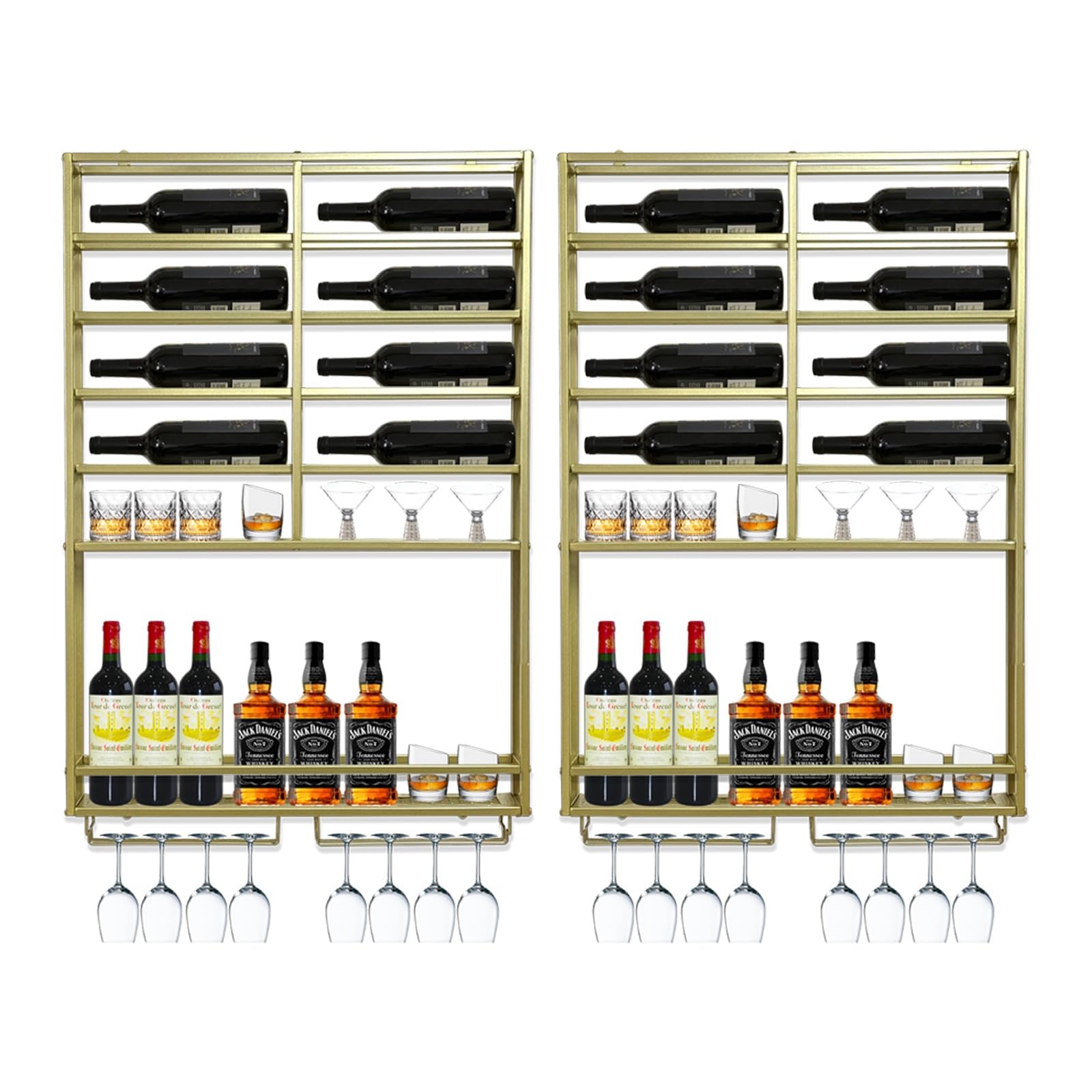 Porte-bouteilles mural doré en métal haut de gamme, rangement de prestige pour verres