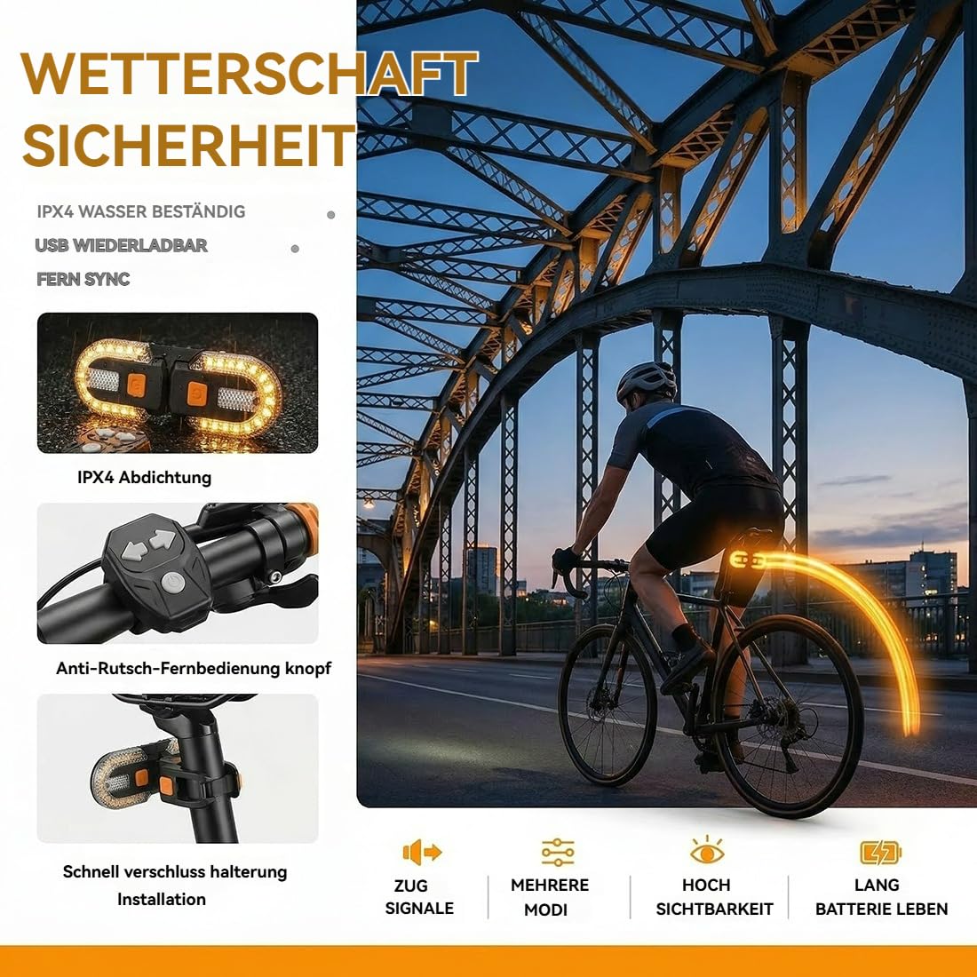 Yagerod Télécommande sans fil pour feu arrière de vélo, clignotants, kit de conversion pour clignotants de trottinette électrique, étanche IPX4, rechargeable par USB pour VTT et vélos de route (2pcs)