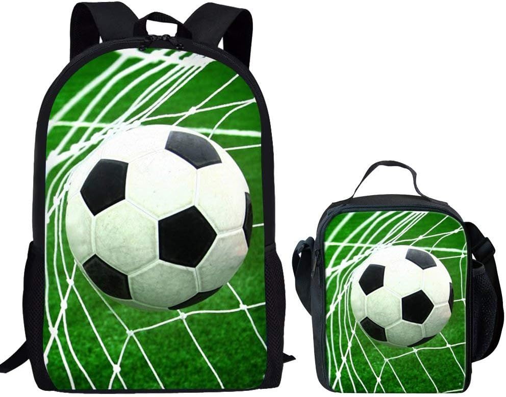 UNICEU2 Piece Soccer Ball Print Backpack Set Children Fashion Cool School Bag