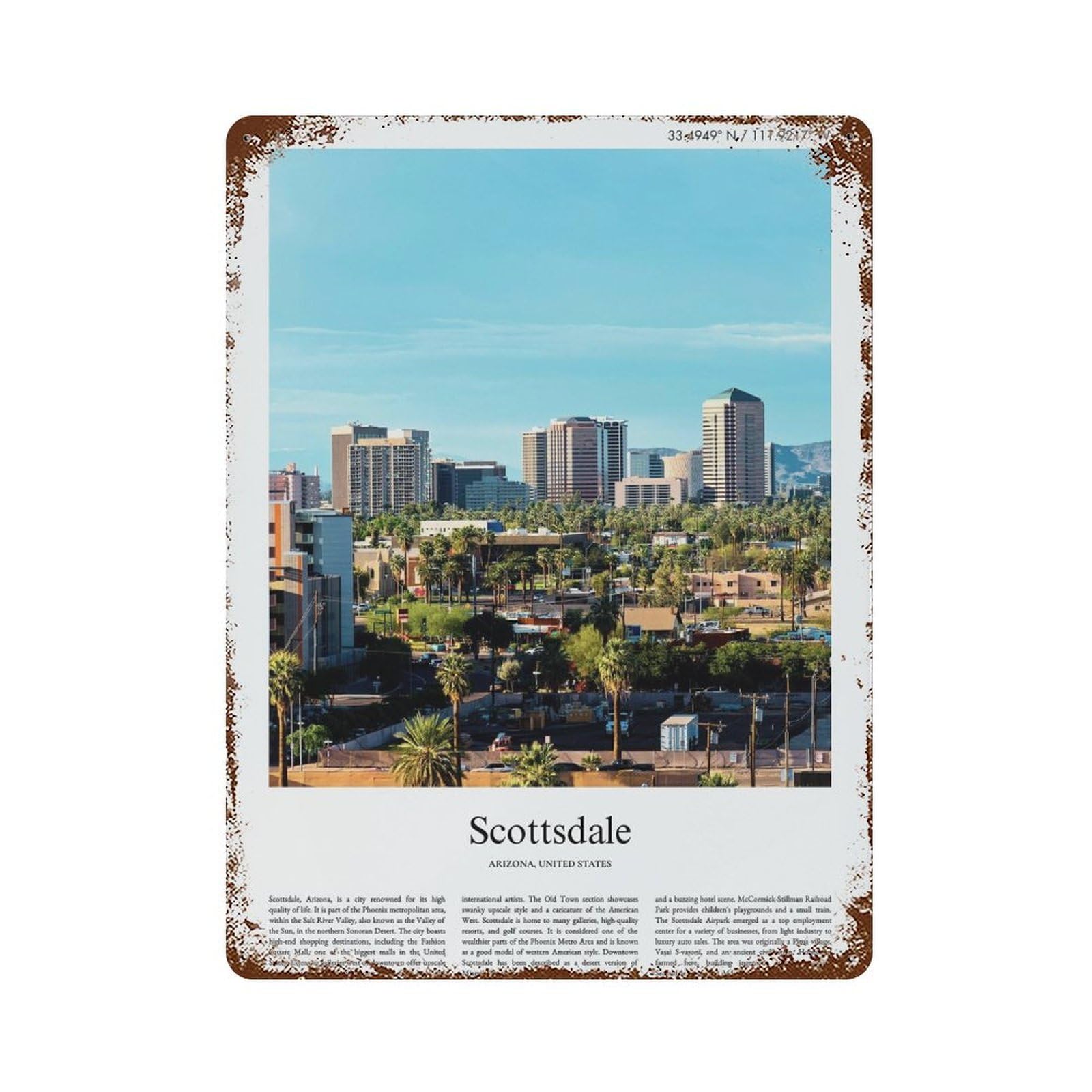 xiaoxiaoshen Scottsdale Arizona, United States, USA City Scenery Wall Decor Art Metal Tin Poster Modern Home Decor Art Home Bar Shop Decorations Vintage Sign 40x30cm