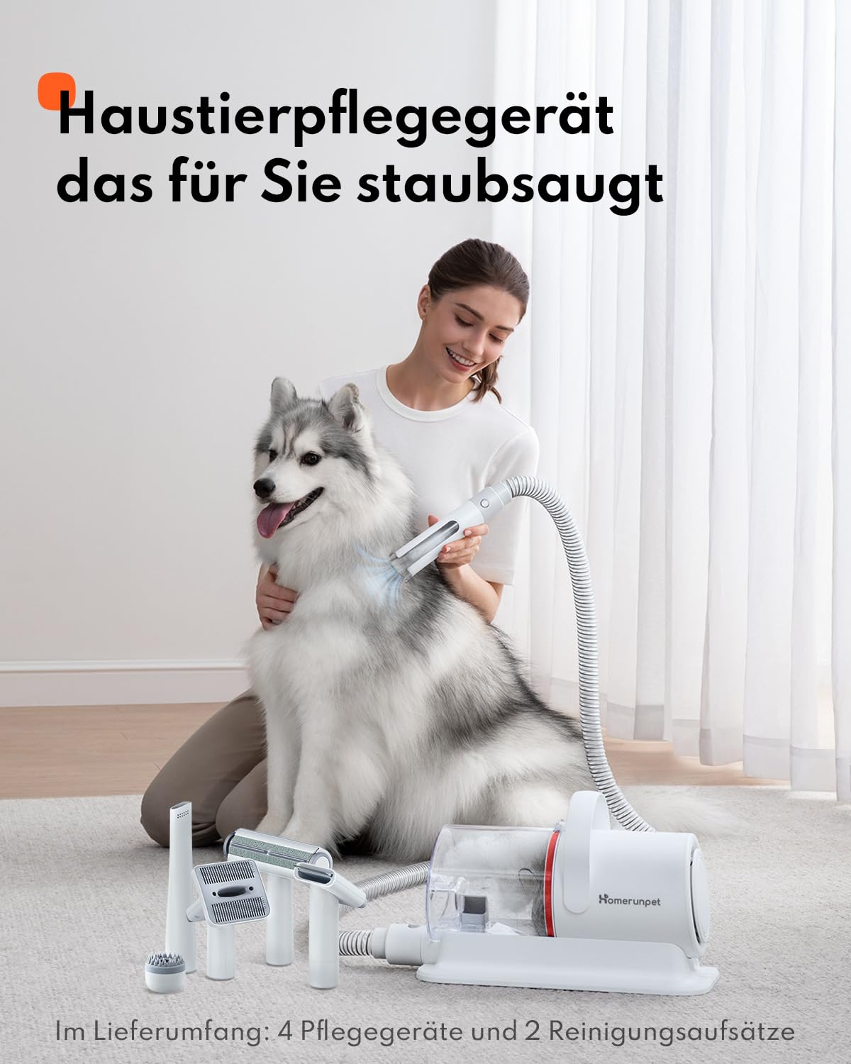 Homerunpet Hundeschermaschine mit Staubsauger, 45dB Ultraleise & Super 12000 Pa Saugt Haustierpflegeset, Profi Hundehaarschermaschine mit 6 Pflegewerkzeugen, Tierhaarentferner für Hunde Katzen, 1,85L
