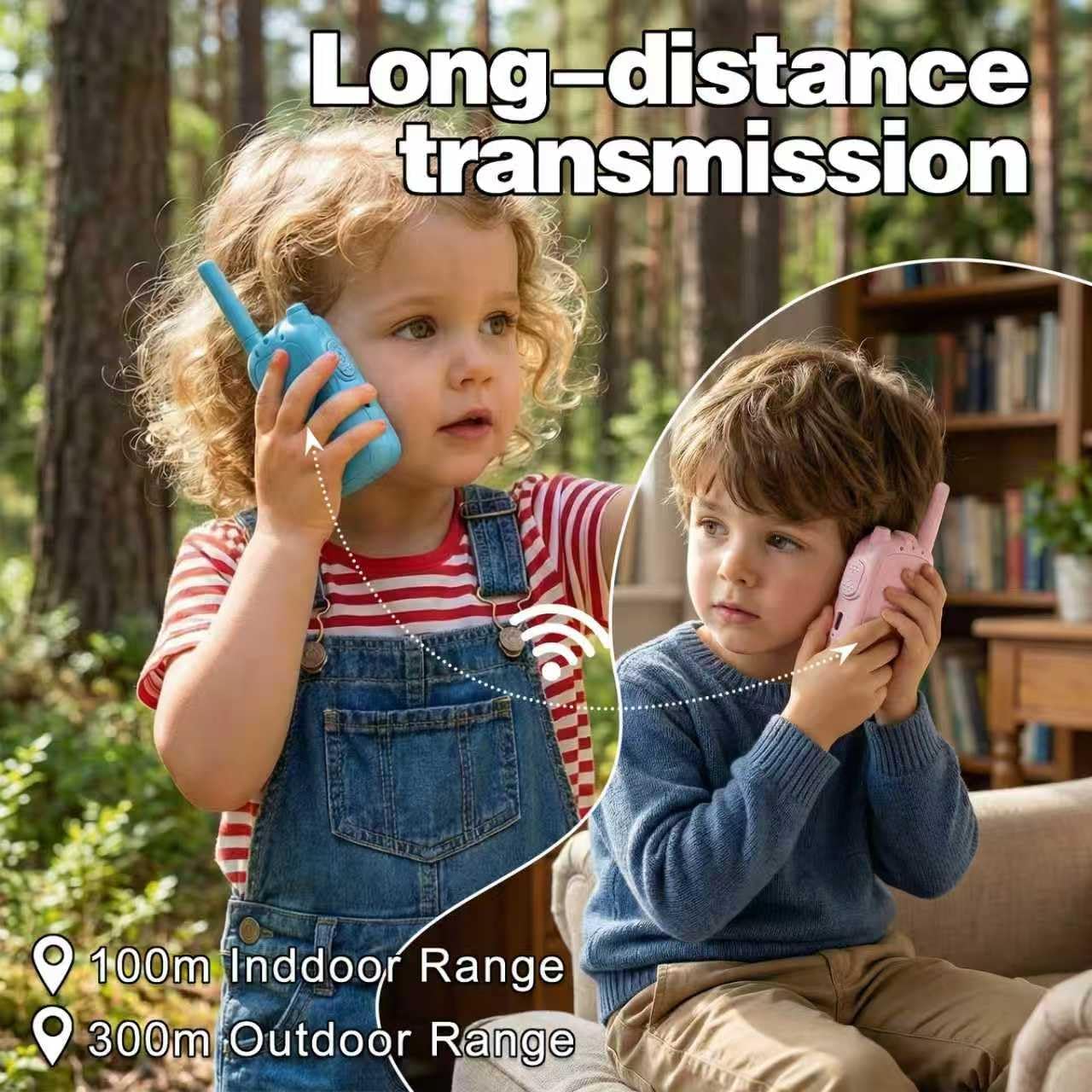 2 Pack Video Walkie Talkies for Kids Rechargeable Long Distance 300M Portable Outdoor Toys for Boys Girls Age 3-12 Birthday