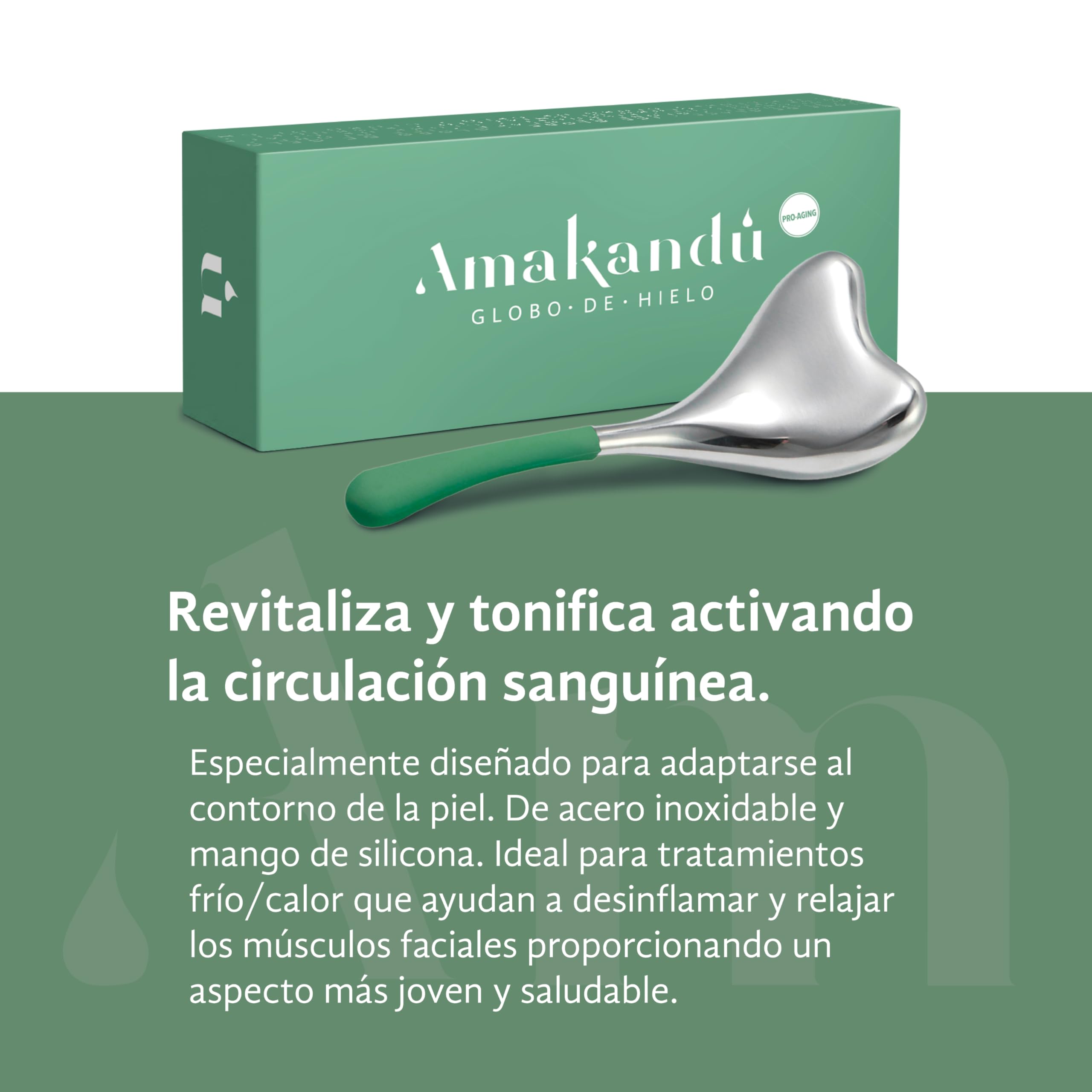 Globo de hielo facial - Rodillo Facial Frío Masaje - Masajeador ojos bolsas y ojeras - Mejora el drenaje linfático y el aspecto de la piel - Líquido Anticongelante Interior - Amakandu