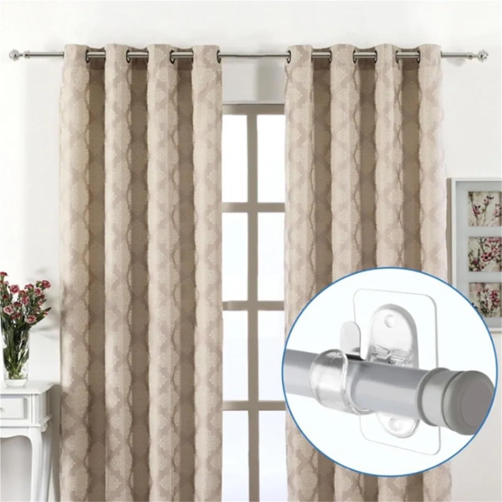 Lot de 20 supports de tringle à rideaux auto-adhésifs universels sans perçage pour salle de bain et chambre à coucher