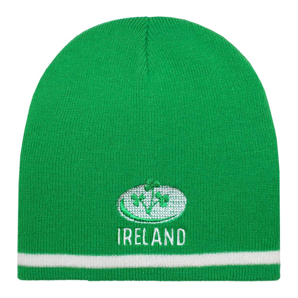 TeddyT's Men's Ireland Irish Shamrock Rugby Ball Embroidered Green Beanie Hat