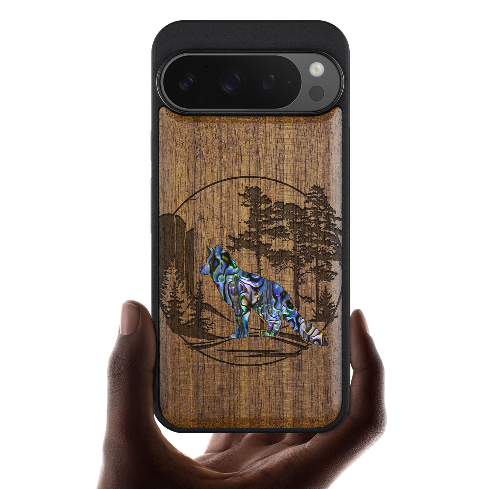Carveit Magnetic Wooden Case for Pixel 9 Pro / 9 Pro Case, Wood Artisan Engraved & Handmade Shell Inlaid, Compatible with MagSafe Wireless Chargers,