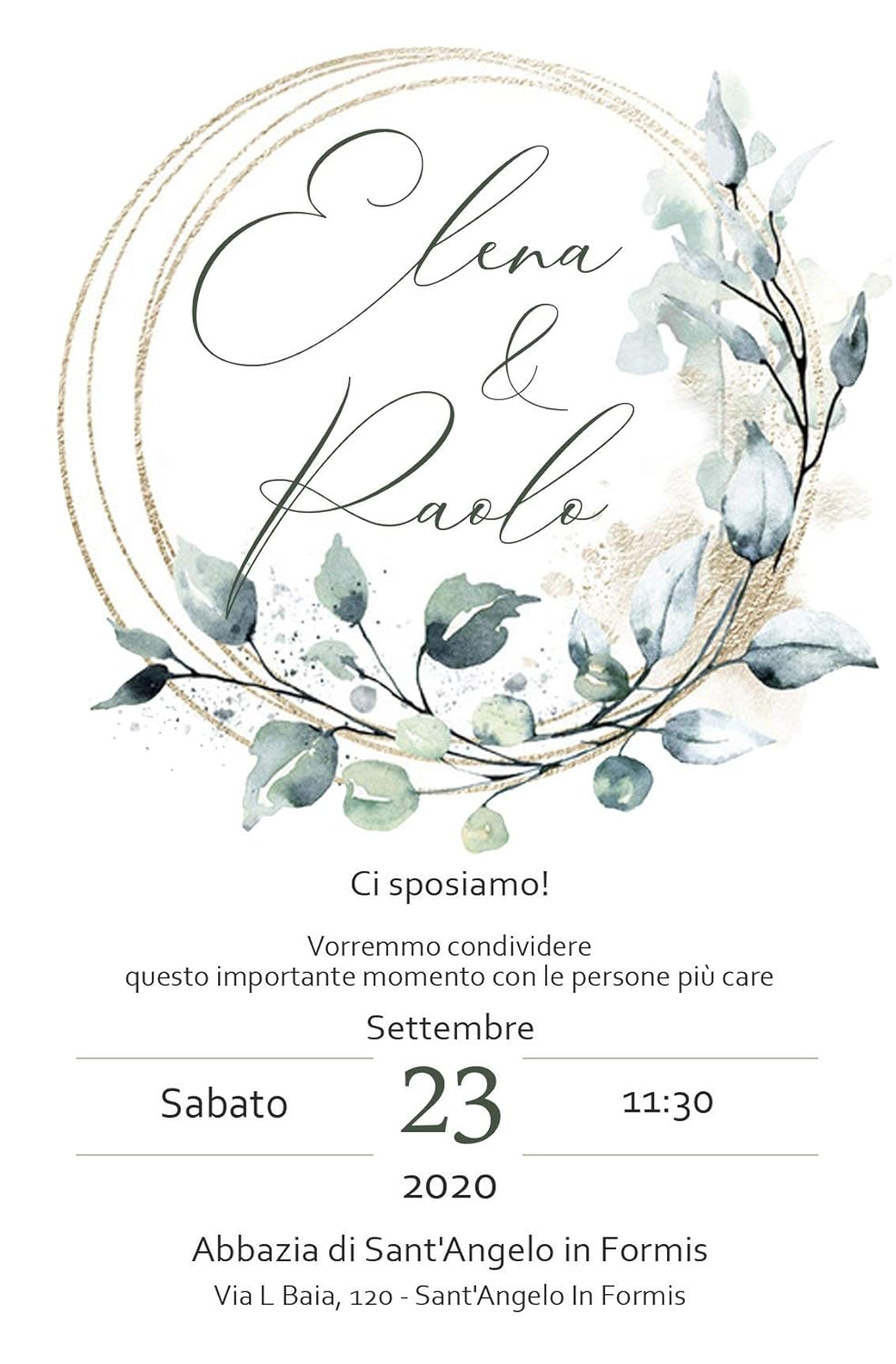 Partecipazioni Matrimonio Greenery - Inviti Nozze Con Foglie Verdi, 10 Pezzi