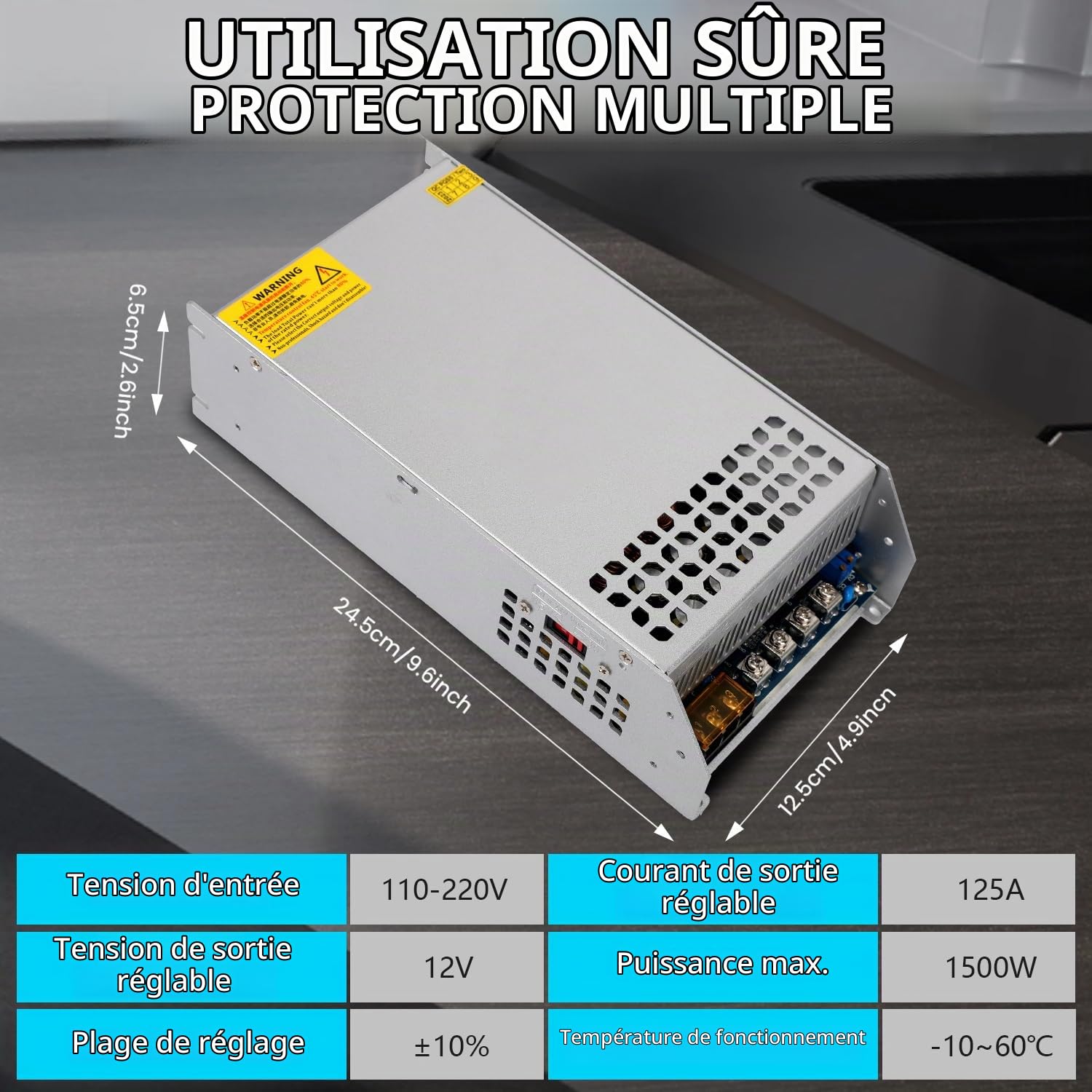 DC 12V 125A 1500W Alimentation Transformateur 220V CA à CC 12V 125A Convertisseur 1500W Alimentation pour 12V Driver LED Moteur Pompe Caméra Sécurité CCTV Voiture Stéréo 3D Imprimante