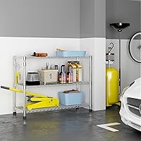 Vista 8 de Estantes de almacenamiento resistentes de 6 niveles - Estante de metal con estantes y ganchos ajustables - Estante de alambre comercial con patas