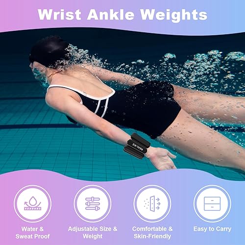 Miniatura 3 de REALIKE Pesas de muñeca y tobillo para mujer, juego de 2 pesas ajustables de silicona (1 libra cada una) para caminar, yoga, pilates, aeróbicos,