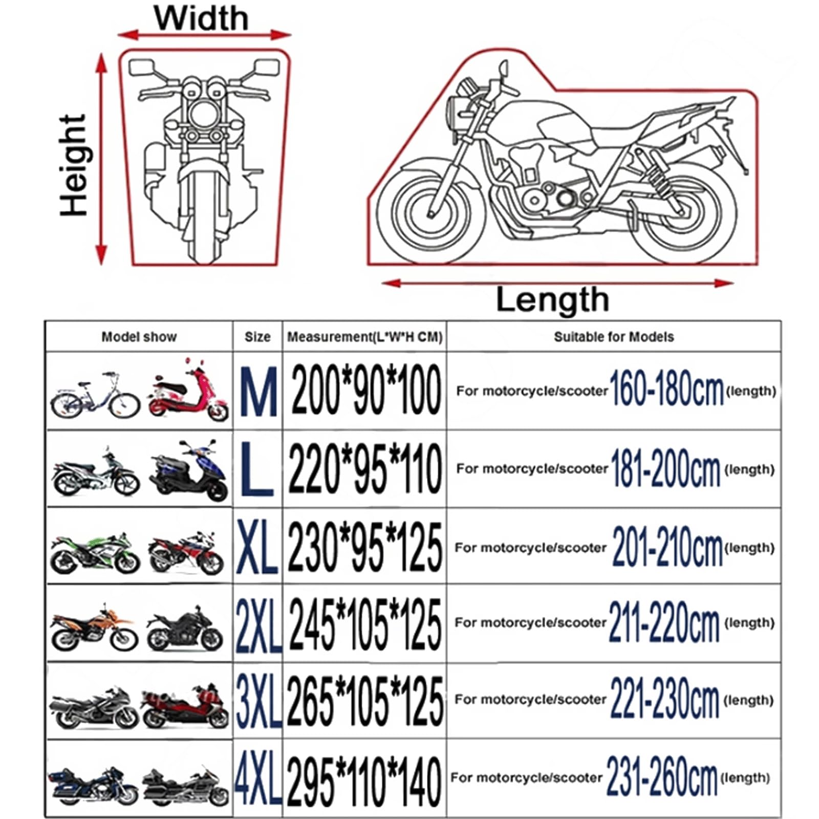esmen Housse de Moto 190t M-4XL, imperméable, imperméable, Manteau d'extérieur, Protection Contre la Neige, pour vélo, Anti-poussière, pour Scooter