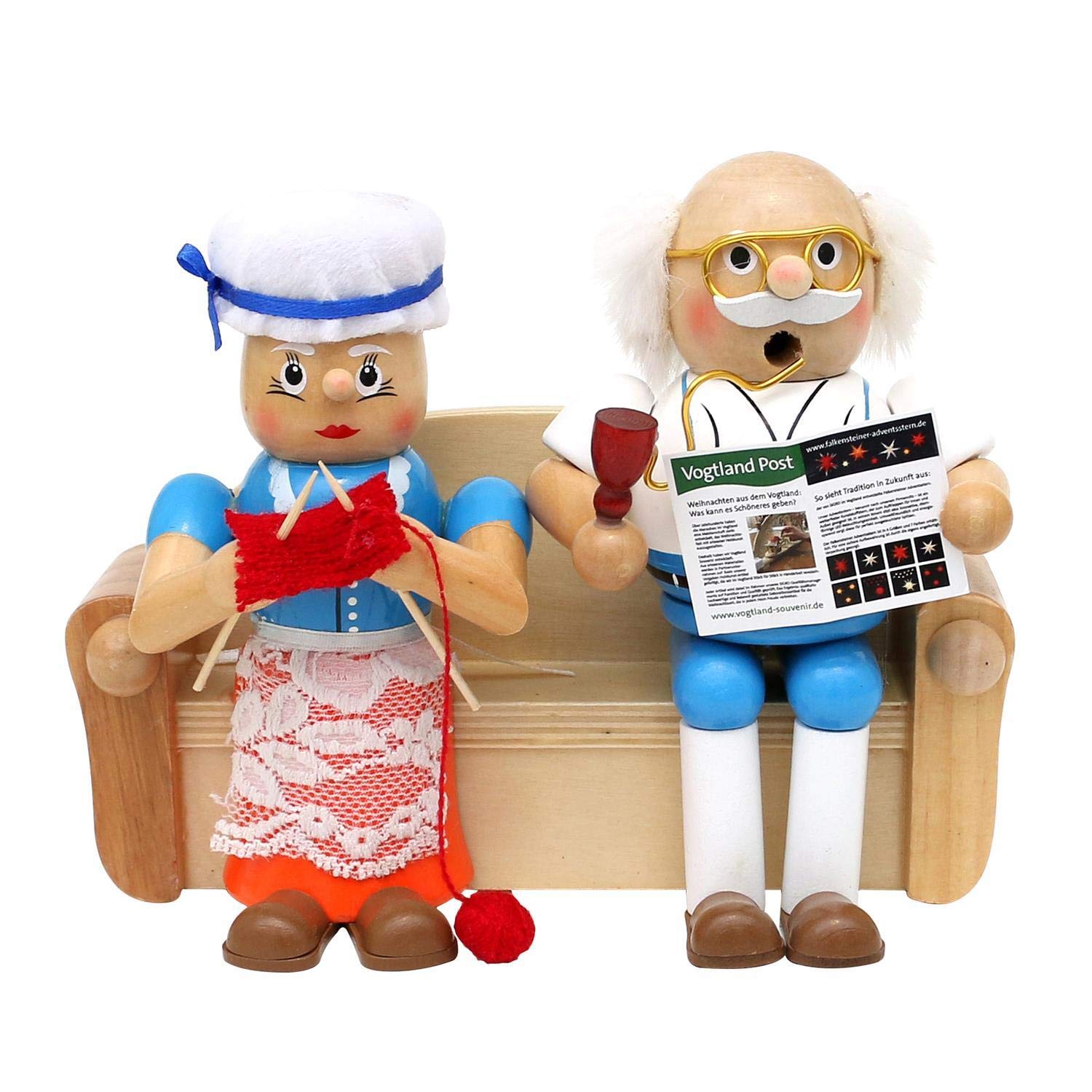 Dekohelden24 Sofa Wooden Incense Figurine Grandma And Grandpa On Dimensions Approx. 17.5 X 7.5 X 15 Cm