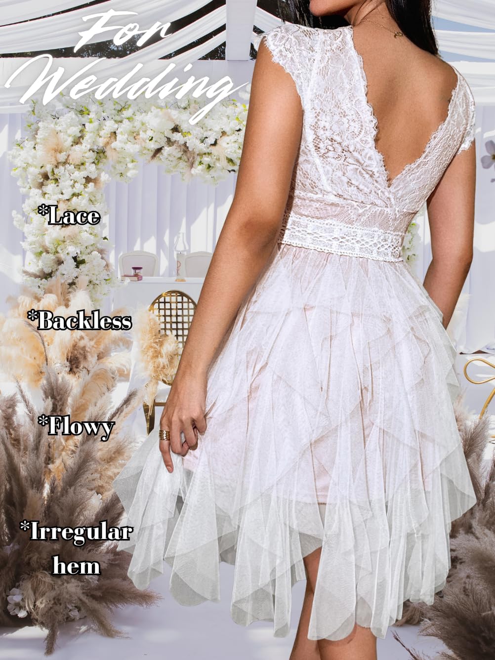 Lace Tulle Dress,Backless Deep V Short Formal Dresses for Women,Cocktail Party Wedding Guest Outfits - Image 3